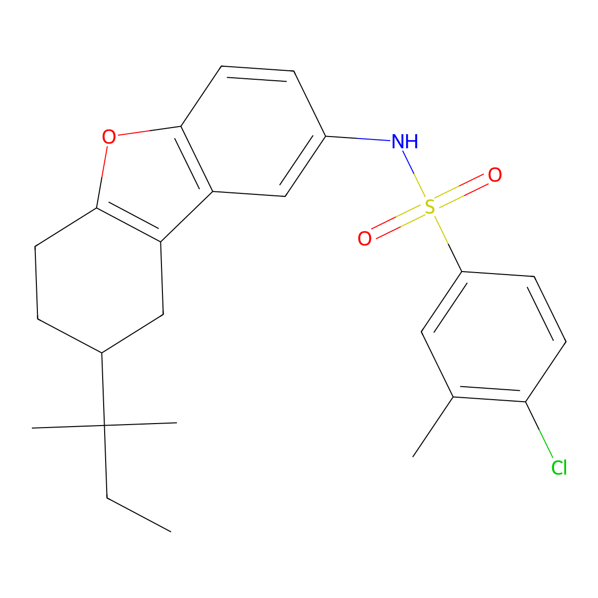 4-chloro-3-methyl-N-[8-(2-methylbutan-2-yl)-6,7,8,9-tetrahydrodibenzofuran-2-yl]benzenesulfonamide molecular structure, CAS 518322-04-8