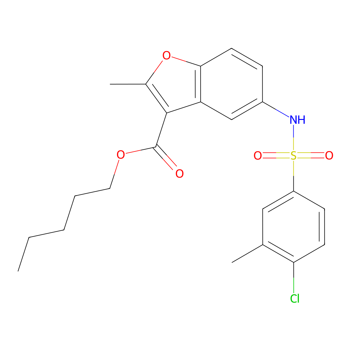 Pentyl 5-(4-chloro-3-methylbenzenesulfonamido)-2-methyl-1-benzofuran-3-carboxylate molecular structure, CAS 518322-05-9