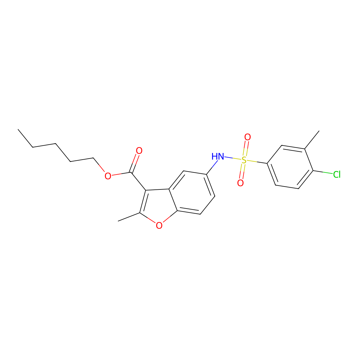 Pentyl 5-(4-chloro-3-methylbenzenesulfonamido)-2-methyl-1-benzofuran-3-carboxylate molecular structure, CAS 518322-05-9