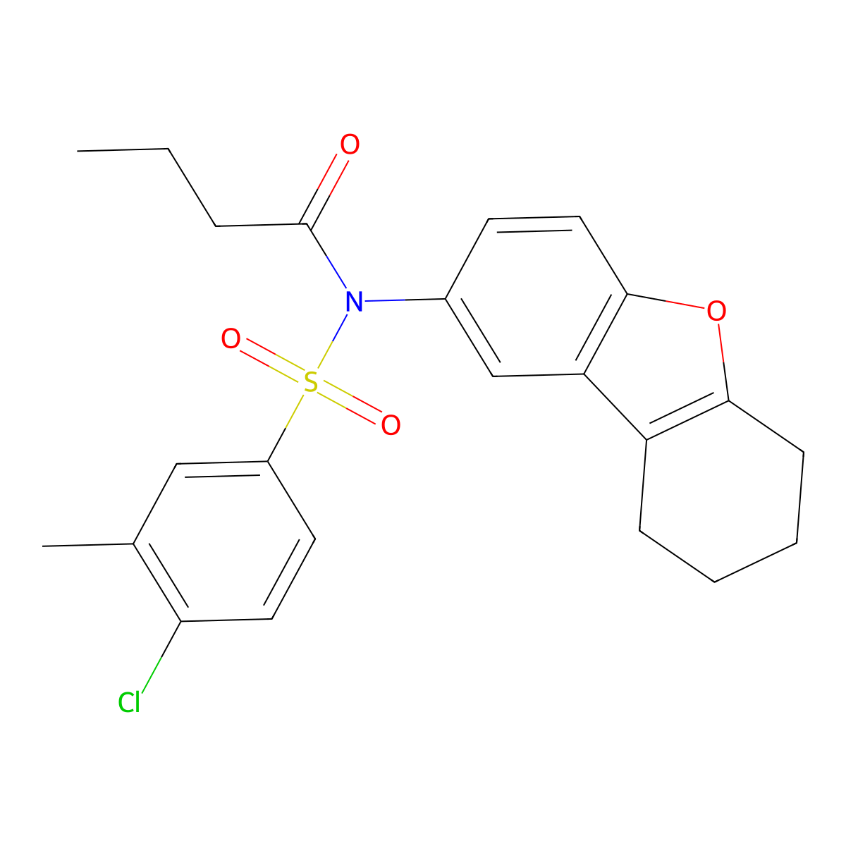 N-(4-chloro-3-methylphenyl)sulfonyl-N-(6,7,8,9-tetrahydrodibenzofuran-2-yl)butanamide molecular structure, CAS 518322-11-7