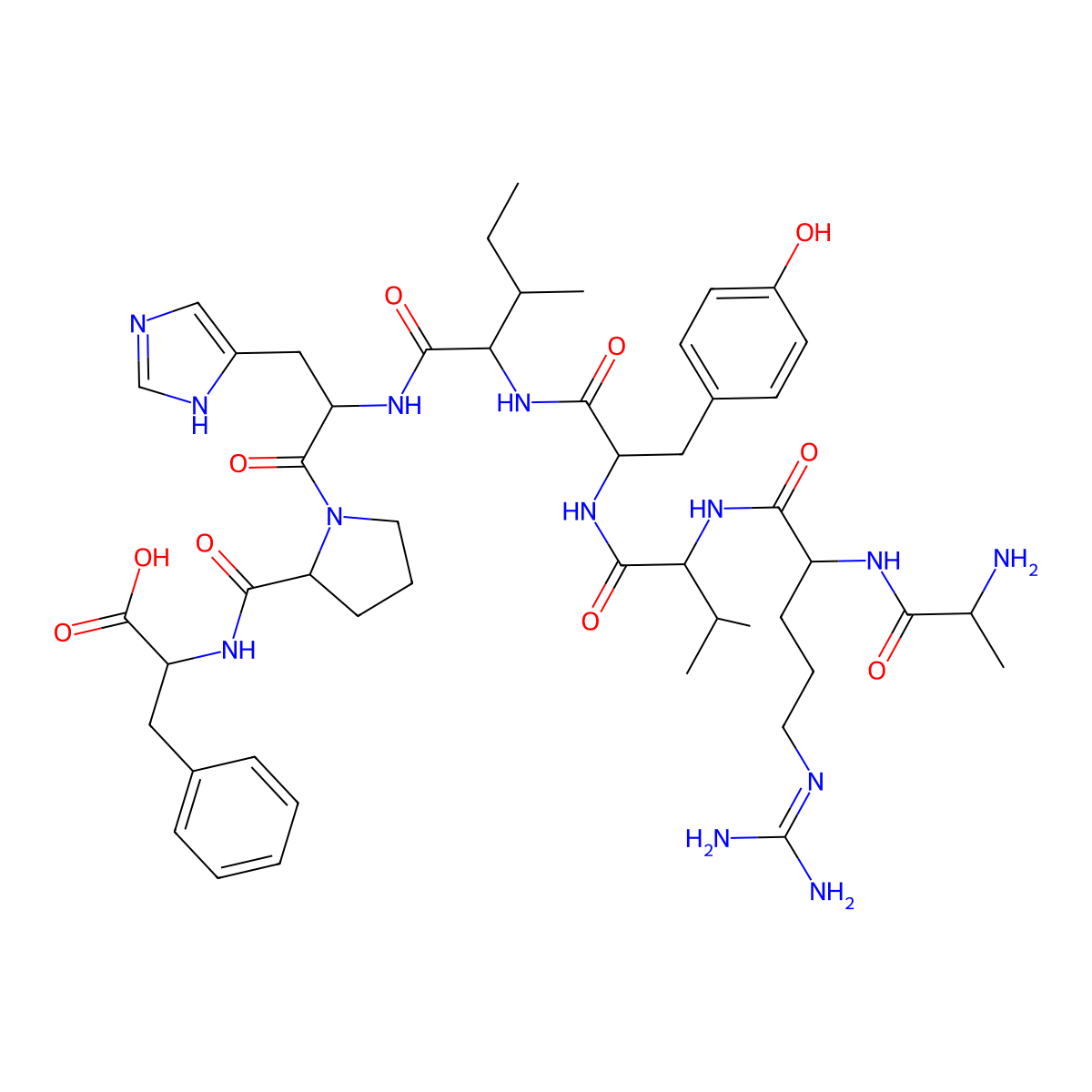 2-[[1-[2-[[2-[[2-[[2-[[2-(2-aminopropanoylamino)-5-(diaminomethylideneamino)pentanoyl]amino]-3-methylbutanoyl]amino]-3-(4-hydroxyphenyl)propanoyl]amino]-3-methylpentanoyl]amino]-3-(1H-imidazol-5-yl)propanoyl]pyrrolidine-2-carbonyl]amino]-3-phenylpropanoic acid molecular structure, CAS 51833-76-2
