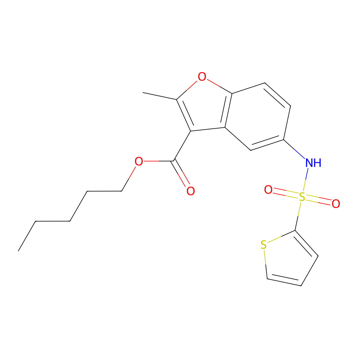 Pentyl 2-methyl-5-(thiophene-2-sulfonamido)benzofuran-3-carboxylate molecular structure, CAS 518330-15-9