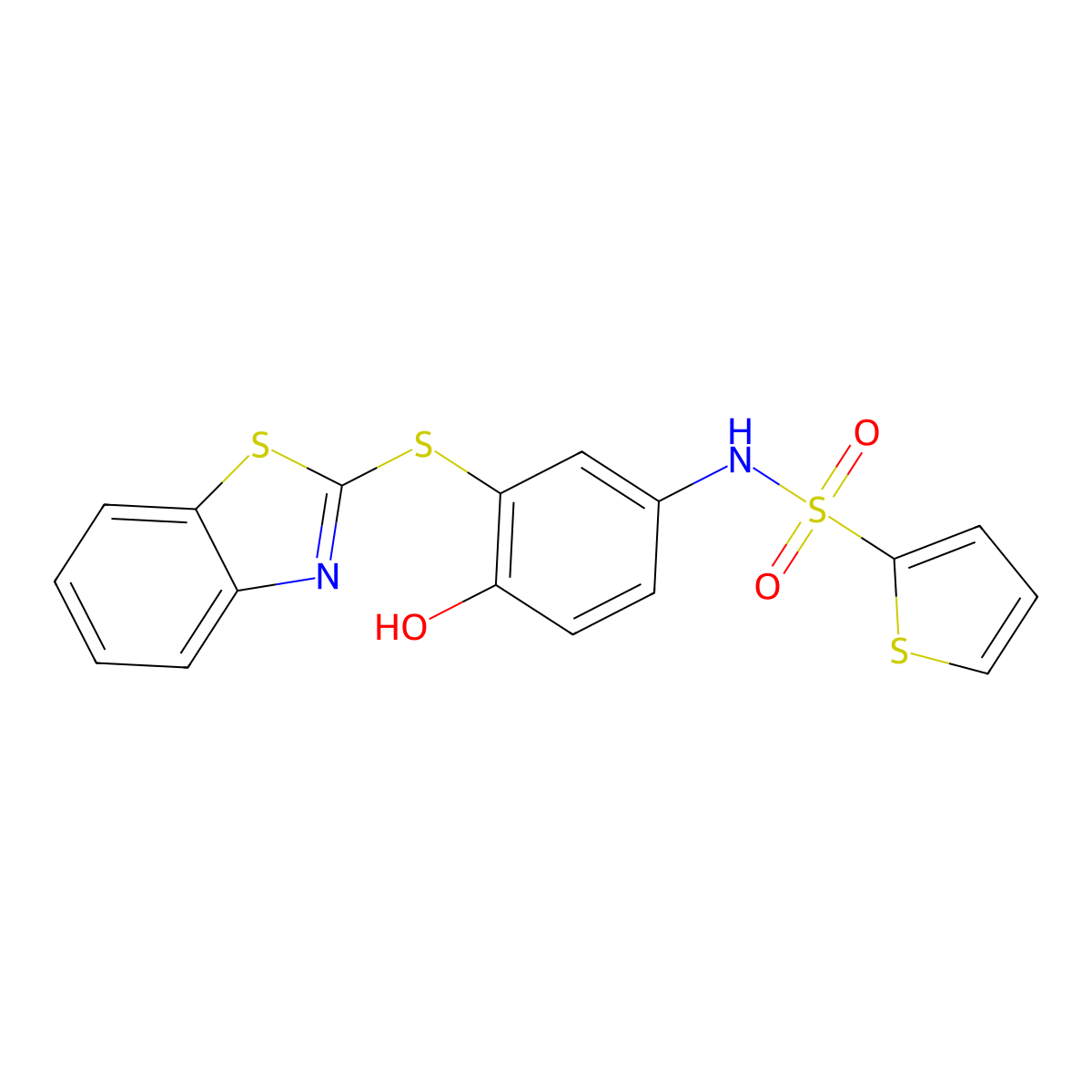 N-[3-(1,3-benzothiazol-2-ylsulfanyl)-4-hydroxyphenyl]thiophene-2-sulfonamide molecular structure, CAS 518330-17-1