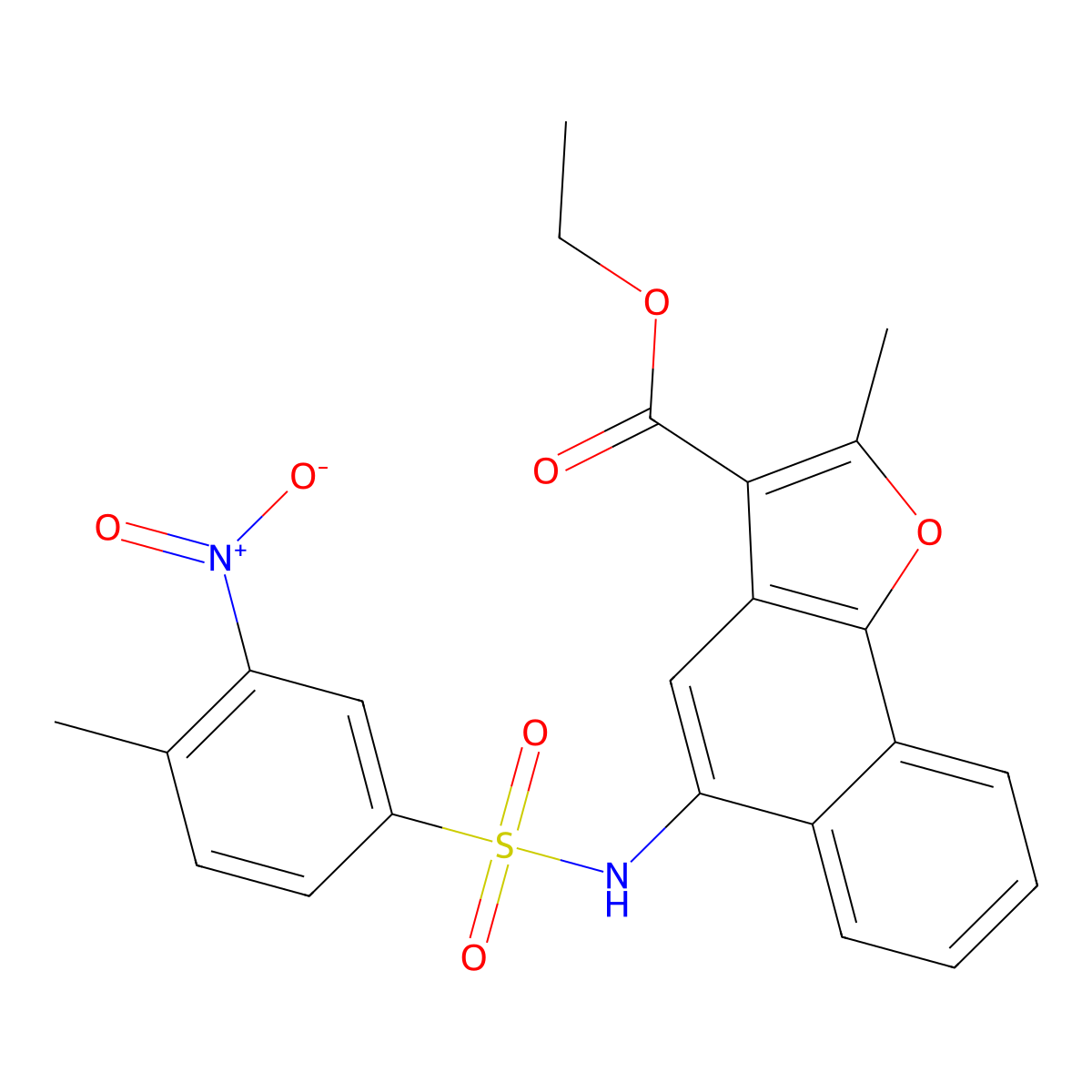 Ethyl 2-methyl-5-(4-methyl-3-nitrobenzenesulfonamido)naphtho[1,2-B]furan-3-carboxylate molecular structure, CAS 518330-67-1