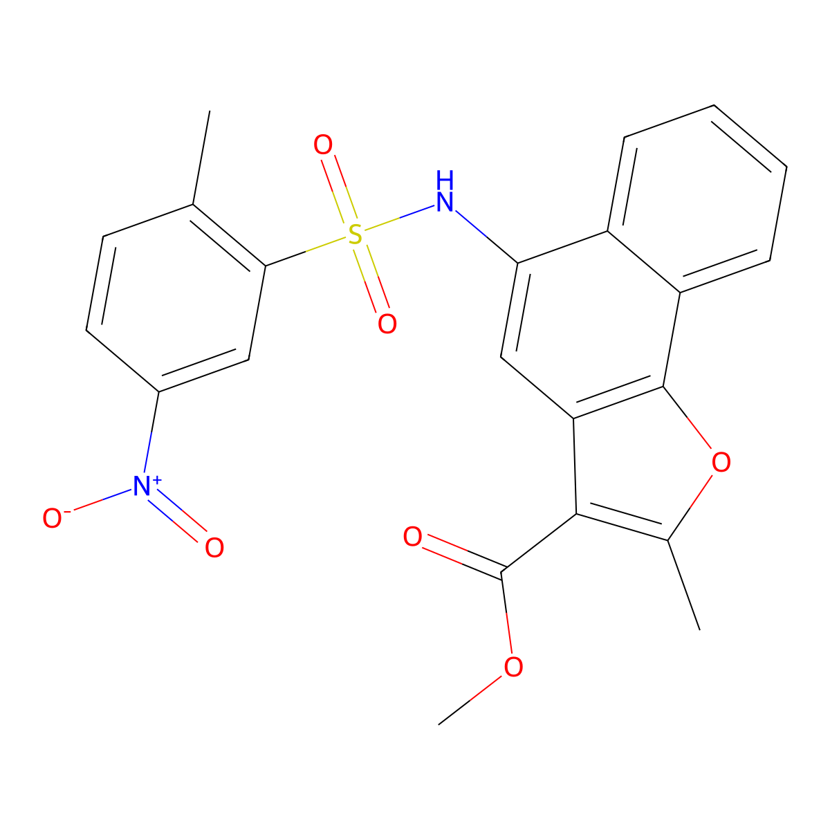 Methyl 2-methyl-5-(2-methyl-5-nitrophenylsulfonamido)naphtho[1,2-b]furan-3-carboxylate molecular structure, CAS 518330-68-2