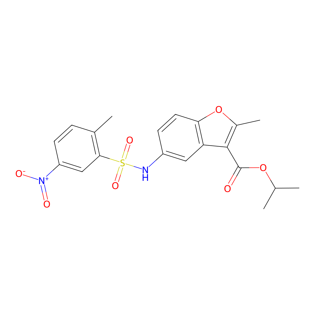 Propan-2-yl 2-methyl-5-[(2-methyl-5-nitrophenyl)sulfonylamino]-1-benzofuran-3-carboxylate molecular structure, CAS 518330-85-3