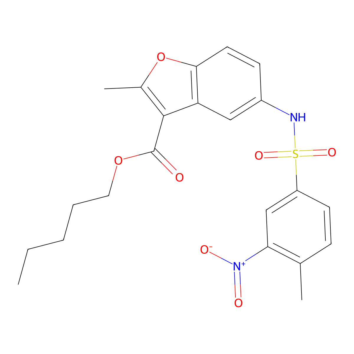 Pentyl 2-methyl-5-(4-methyl-3-nitrobenzenesulfonamido)-1-benzofuran-3-carboxylate molecular structure, CAS 518330-99-9