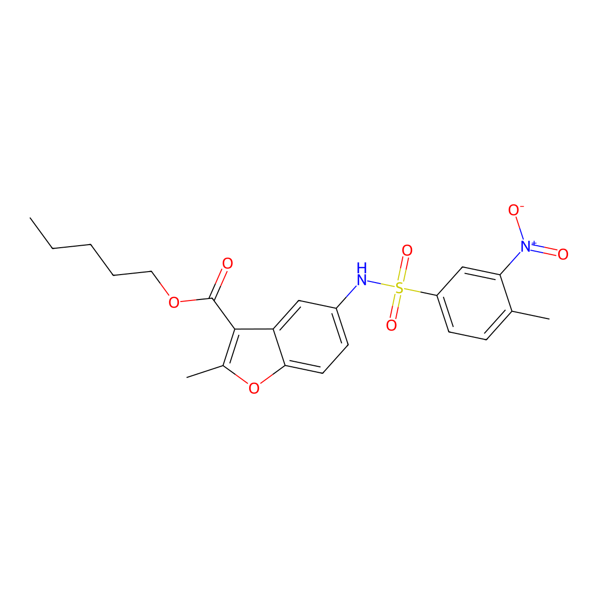 Pentyl 2-methyl-5-(4-methyl-3-nitrobenzenesulfonamido)-1-benzofuran-3-carboxylate molecular structure, CAS 518330-99-9