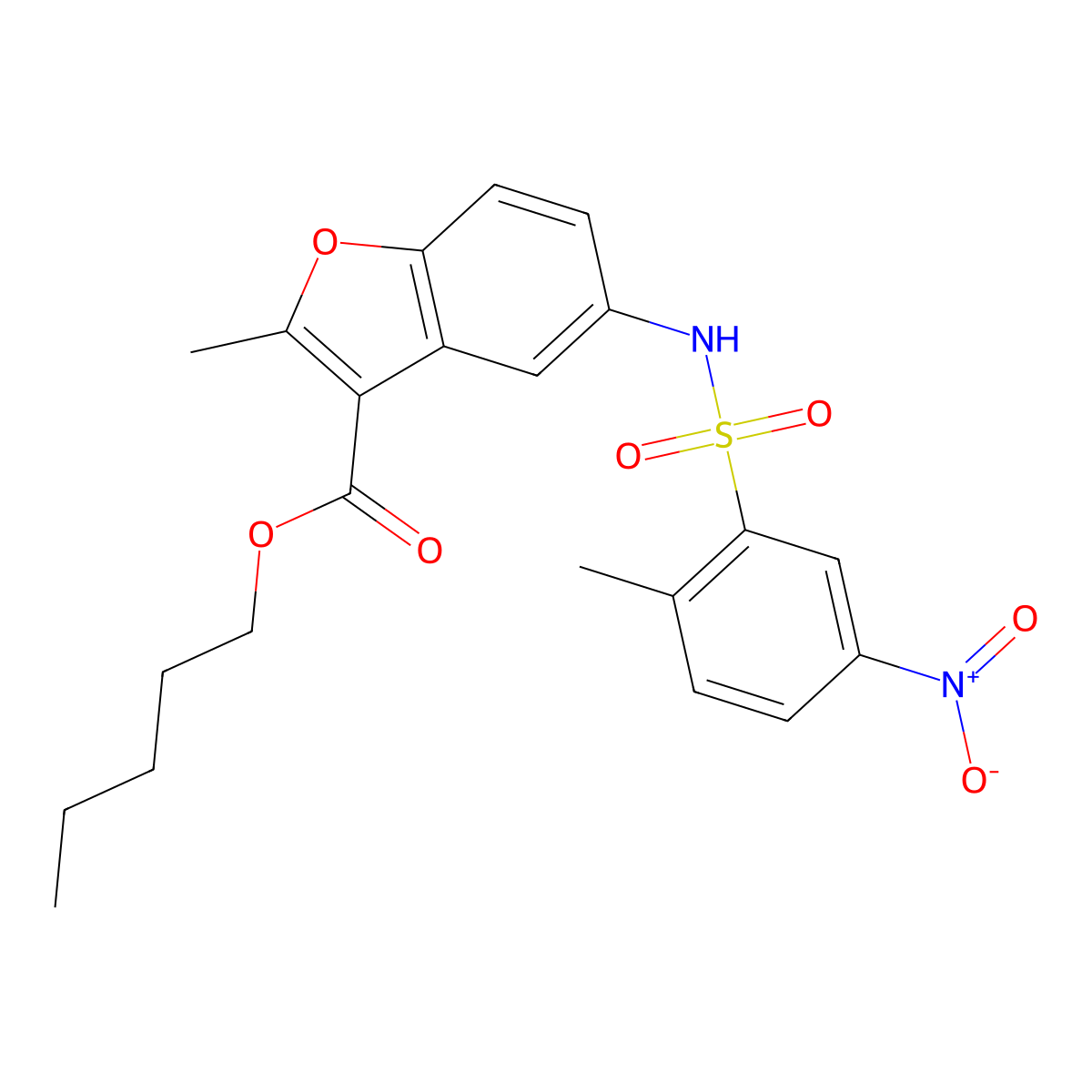 Pentyl 2-methyl-5-(2-methyl-5-nitrophenylsulfonamido)benzofuran-3-carboxylate molecular structure, CAS 518331-00-5