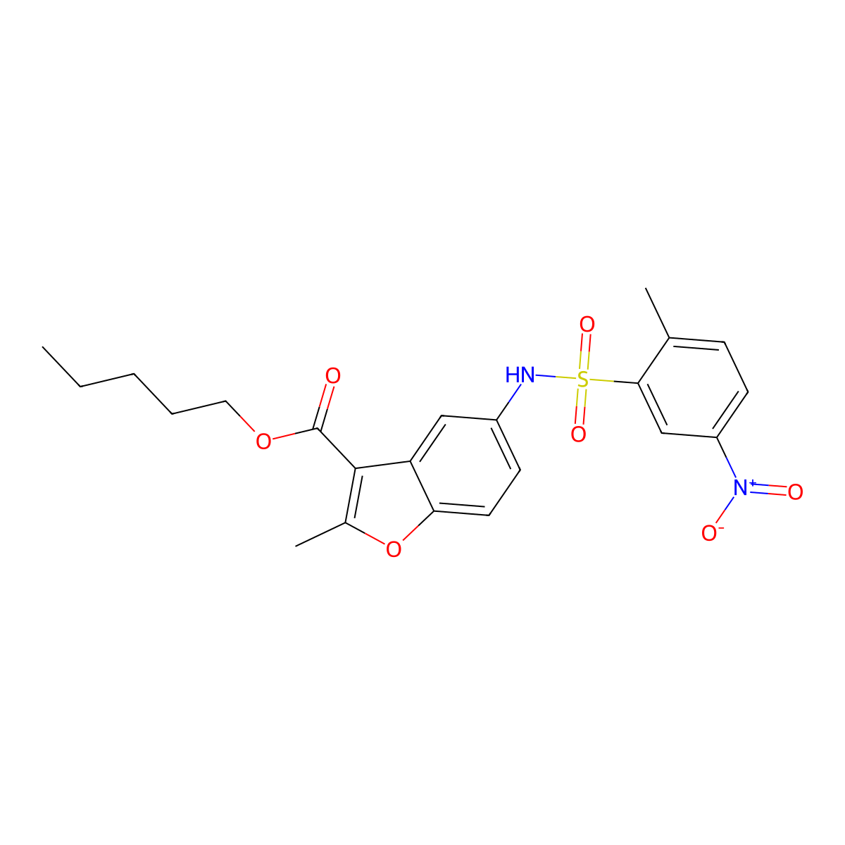 Pentyl 2-methyl-5-(2-methyl-5-nitrophenylsulfonamido)benzofuran-3-carboxylate molecular structure, CAS 518331-00-5