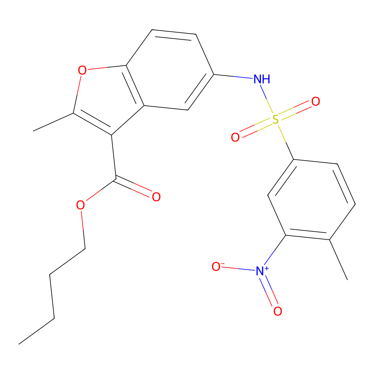 Butyl 2-methyl-5-(4-methyl-3-nitrobenzenesulfonamido)-1-benzofuran-3-carboxylate molecular structure, CAS 518331-02-7