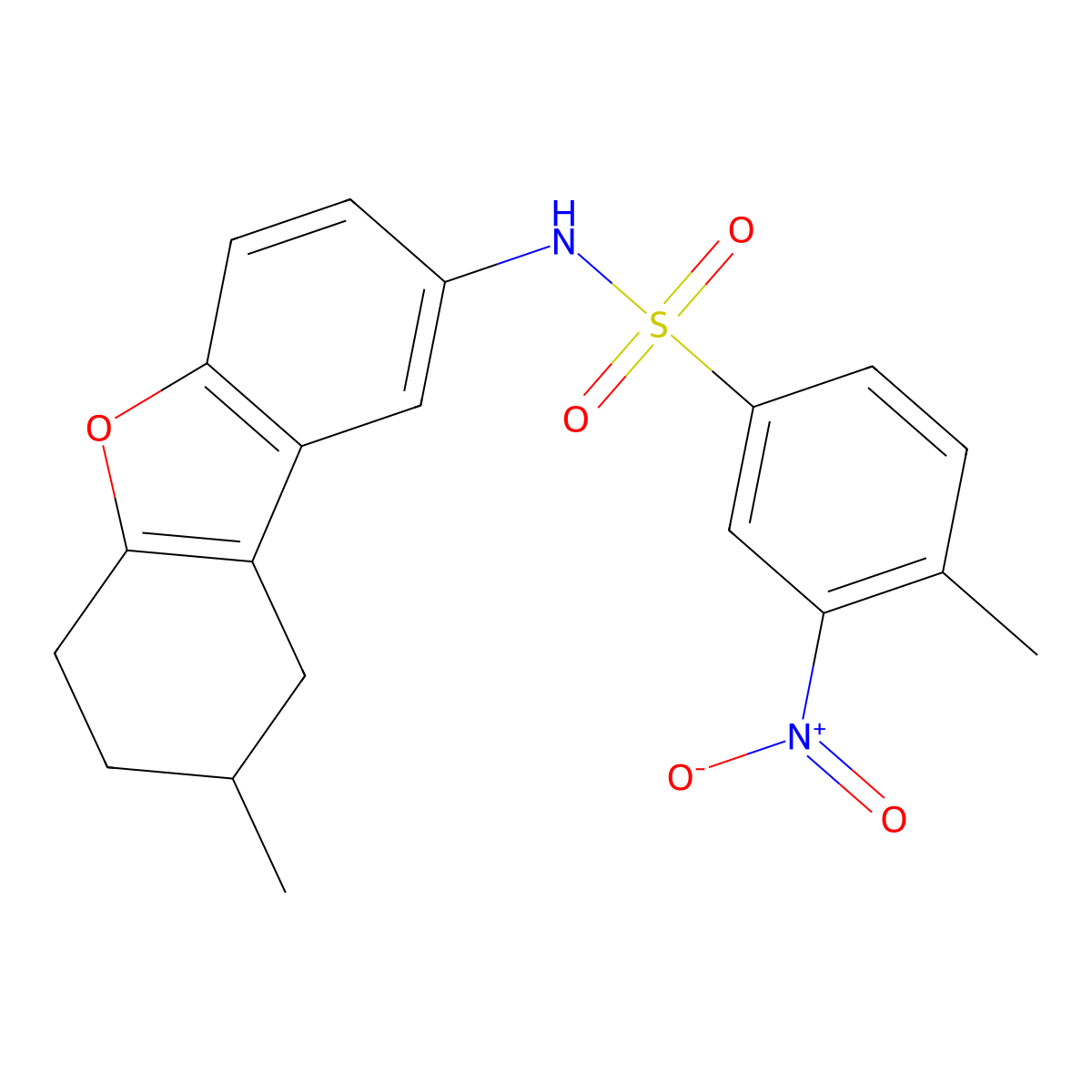 4-methyl-N-(8-methyl-6,7,8,9-tetrahydrodibenzo[b,d]furan-2-yl)-3-nitrobenzenesulfonamide molecular structure, CAS 518331-19-6