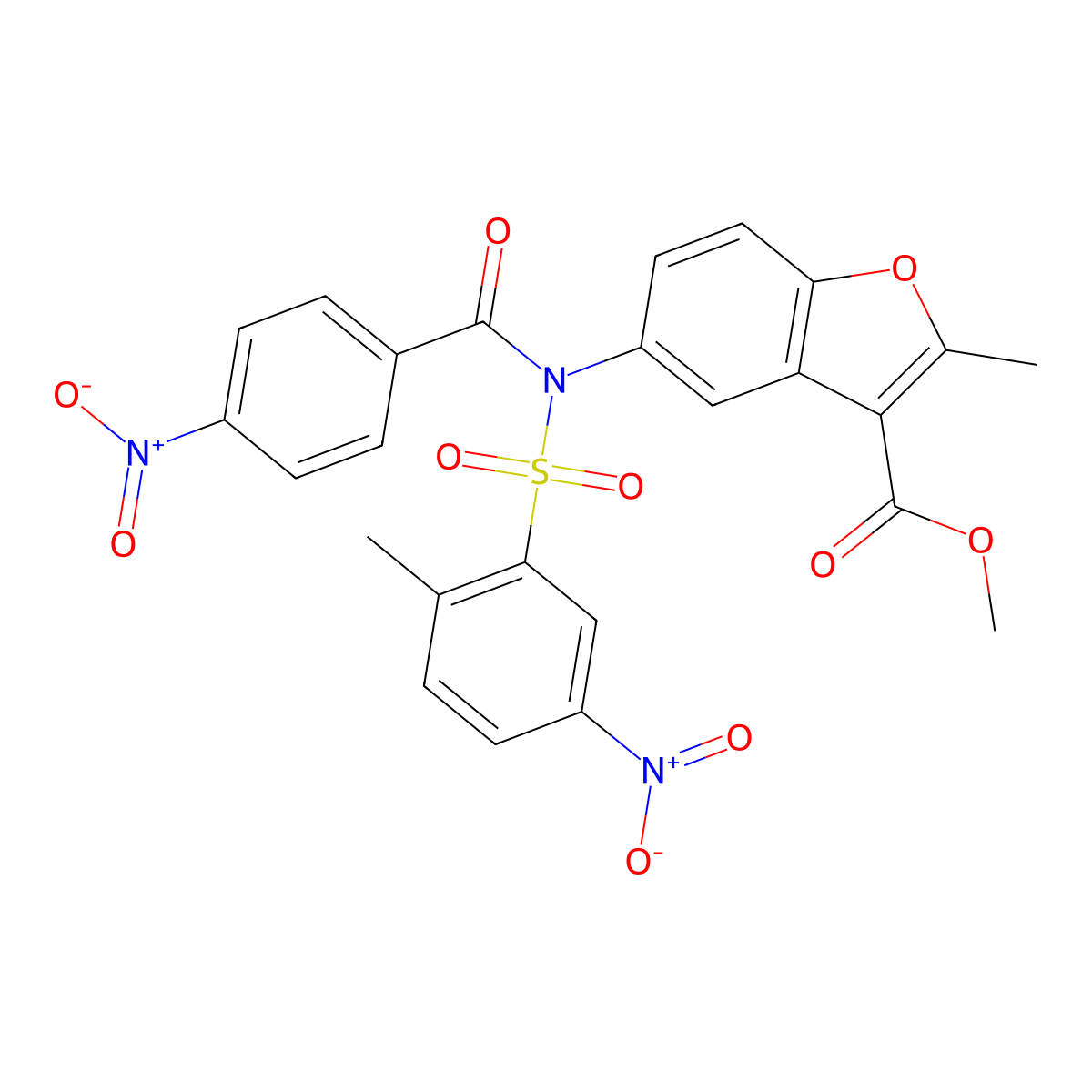 methyl 2-methyl-5-(N-((2-methyl-5-nitrophenyl)sulfonyl)-4-nitrobenzamido)benzofuran-3-carboxylate molecular structure, CAS 518331-60-7