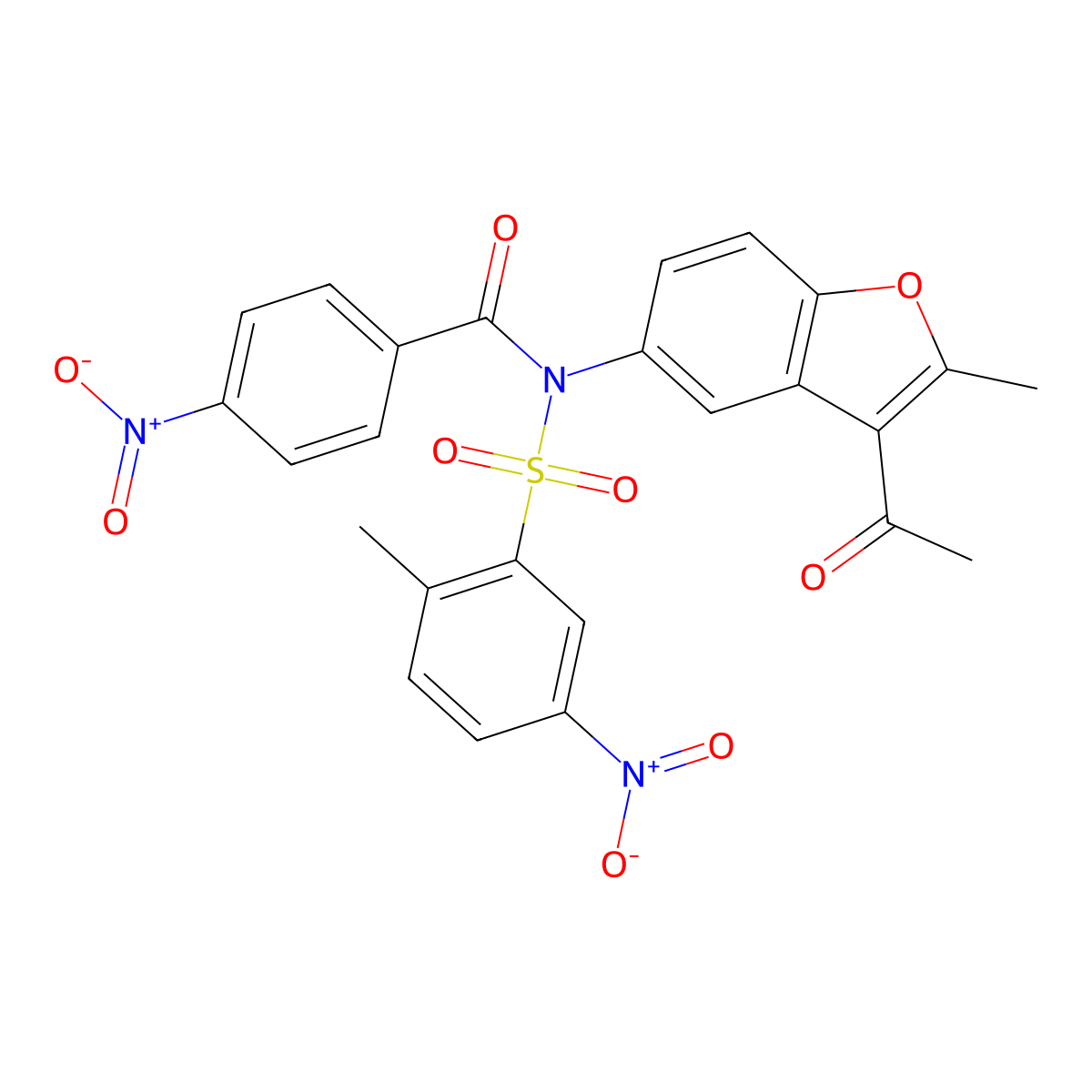 N-(3-acetyl-2-methylbenzofuran-5-yl)-N-((2-methyl-5-nitrophenyl)sulfonyl)-4-nitrobenzamide molecular structure, CAS 518331-65-2