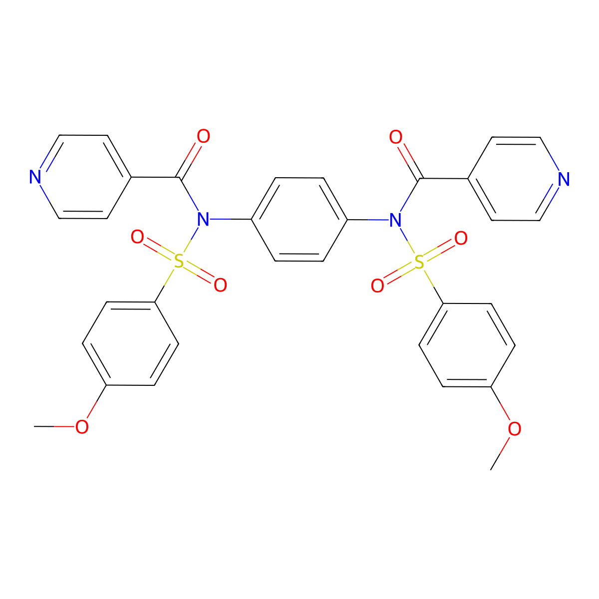 N-(4-methoxyphenyl)sulfonyl-N-[4-[(4-methoxyphenyl)sulfonyl-(pyridine-4-carbonyl)amino]phenyl]pyridine-4-carboxamide molecular structure, CAS 518333-96-5