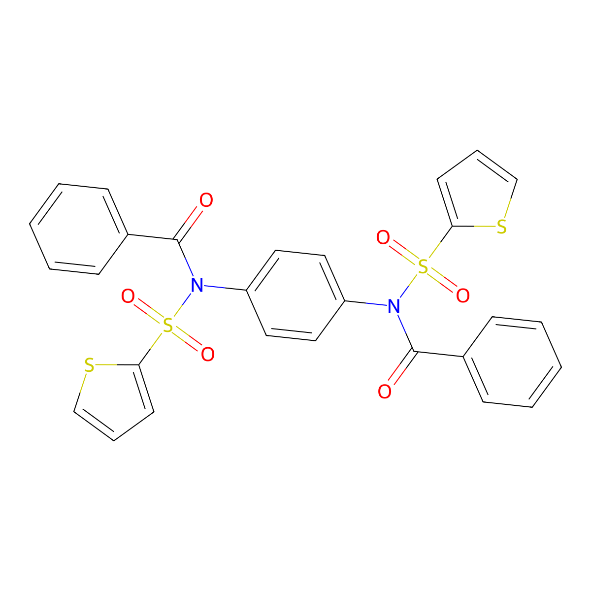 N-benzoyl-N-{4-[benzoyl(2-thienylsulfonyl)amino]phenyl}-2-thiophenesulfonamide molecular structure, CAS 518334-21-9