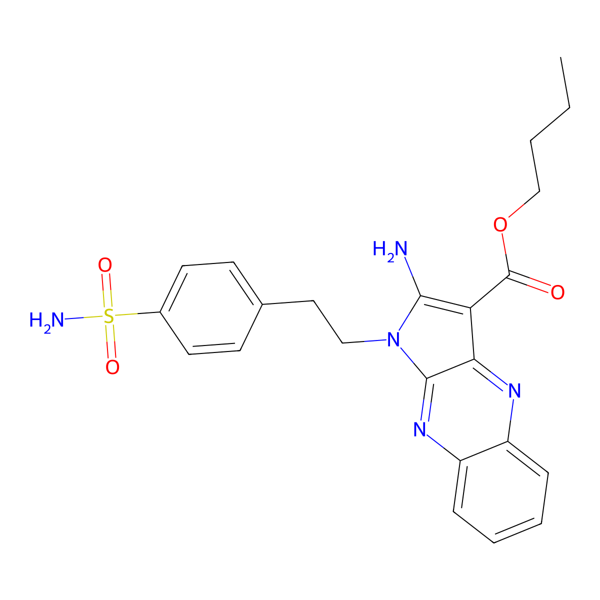 butyl 2-amino-1-[2-(4-sulfamoylphenyl)ethyl]-1H-pyrrolo[2,3-b]quinoxaline-3-carboxylate molecular structure, CAS 518334-57-1