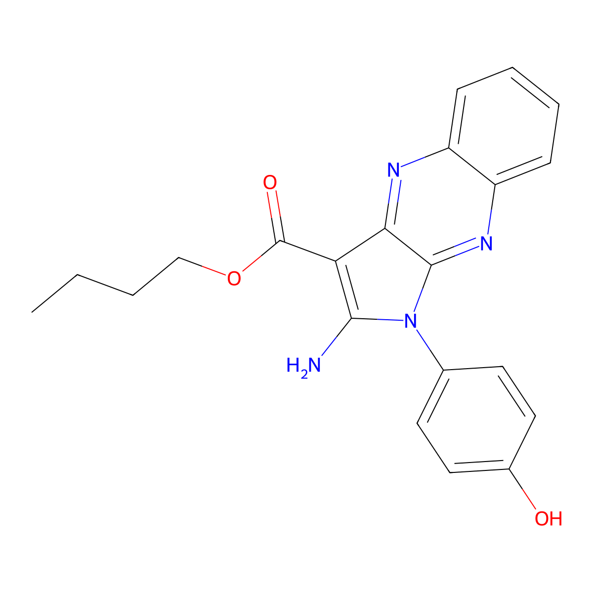butyl 2-amino-1-(4-hydroxyphenyl)-1H-pyrrolo[2,3-b]quinoxaline-3-carboxylate molecular structure, CAS 518334-61-7
