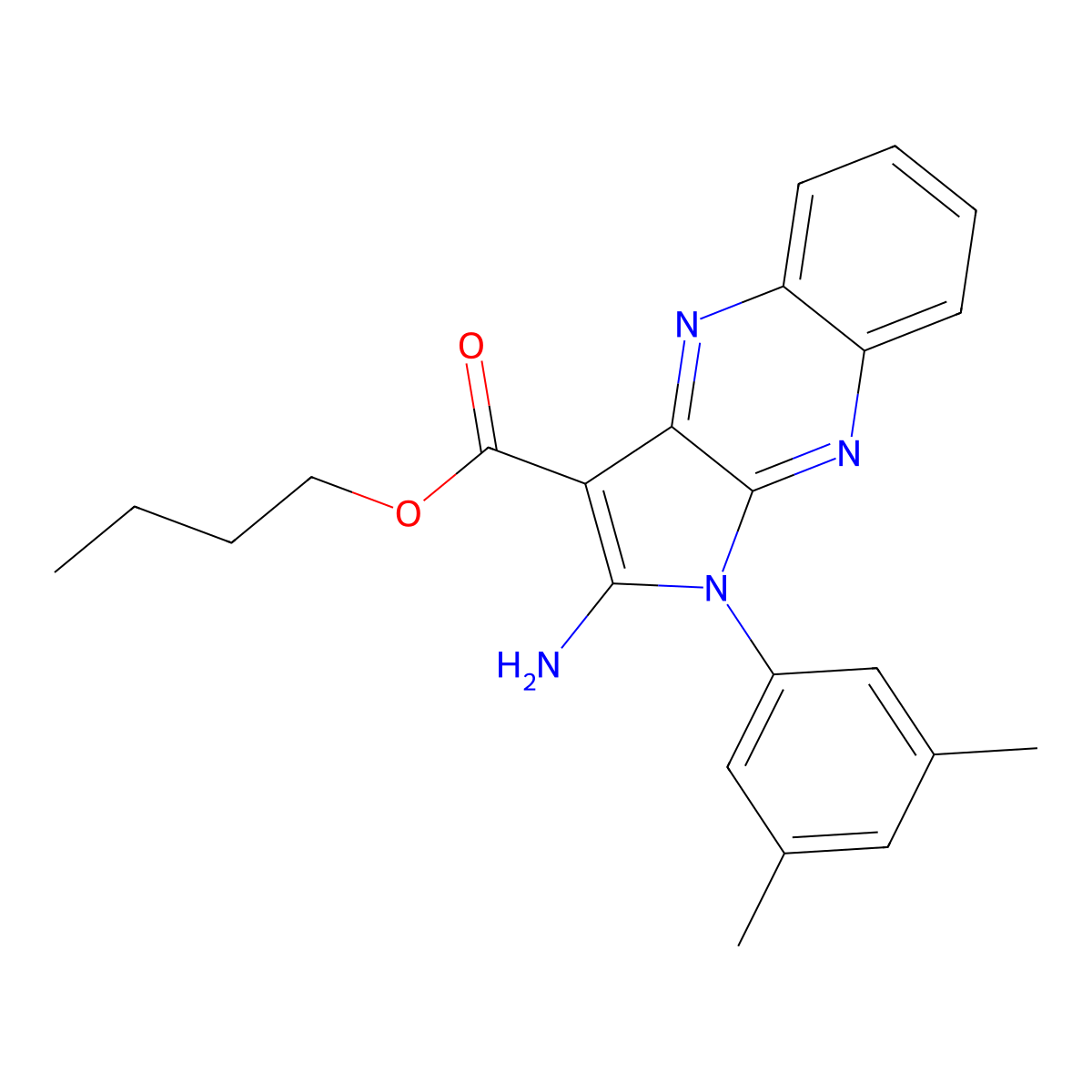 butyl 2-amino-1-(3,5-dimethylphenyl)-1H-pyrrolo[2,3-b]quinoxaline-3-carboxylate molecular structure, CAS 518334-63-9