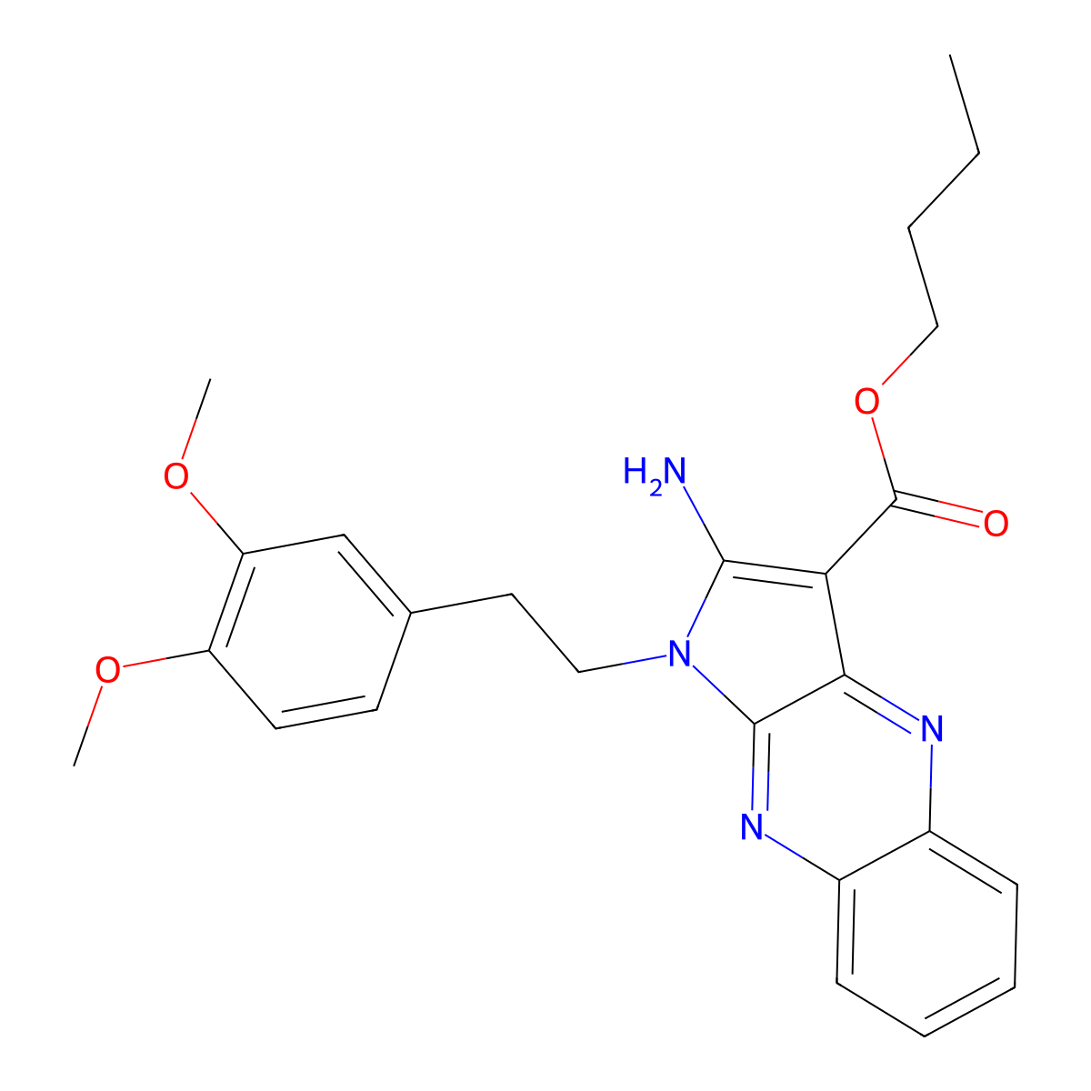 butyl 2-amino-1-[2-(3,4-dimethoxyphenyl)ethyl]-1H-pyrrolo[2,3-b]quinoxaline-3-carboxylate molecular structure, CAS 518334-68-4