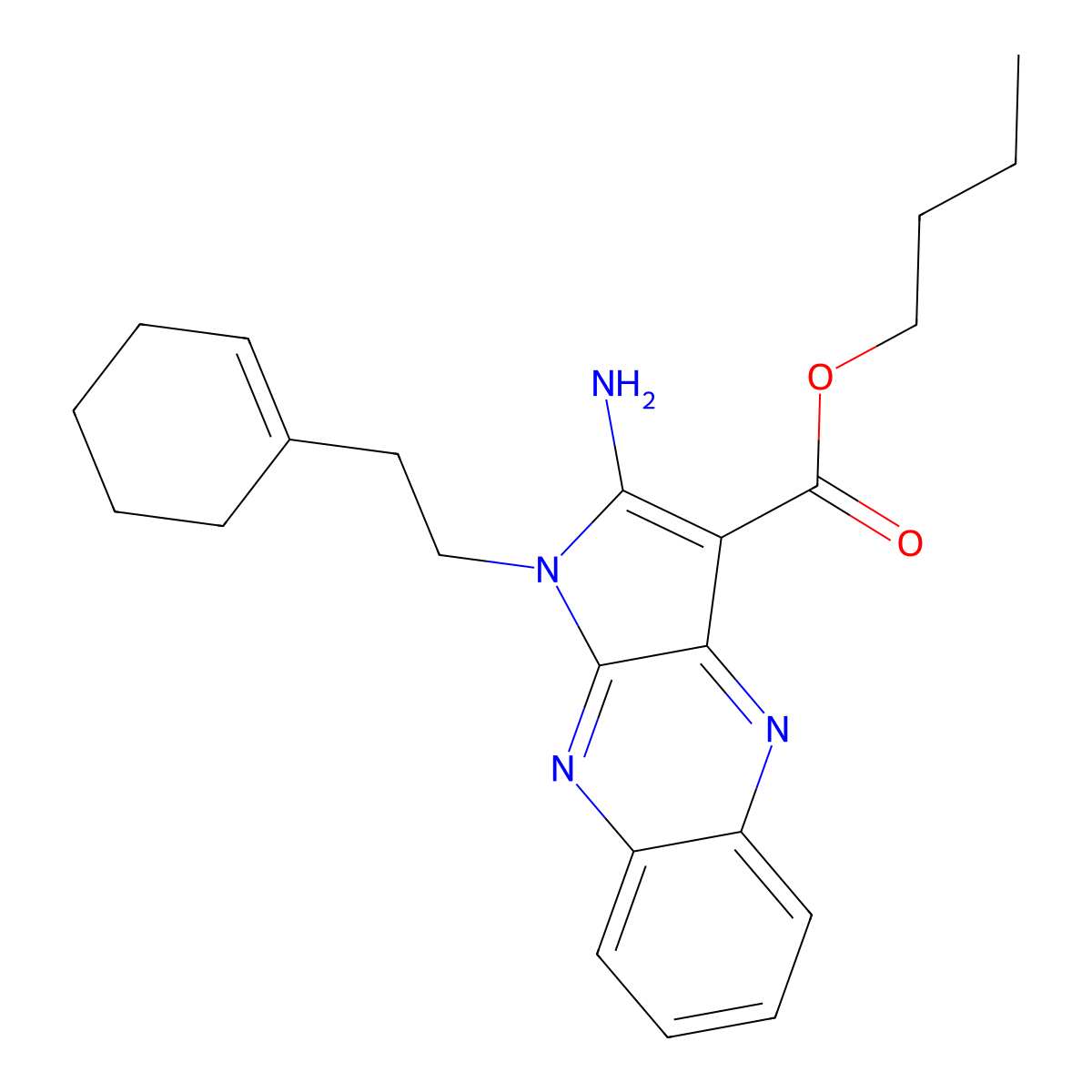 butyl 2-amino-1-(2-cyclohex-1-en-1-ylethyl)-1H-pyrrolo[2,3-b]quinoxaline-3-carboxylate molecular structure, CAS 518334-71-9