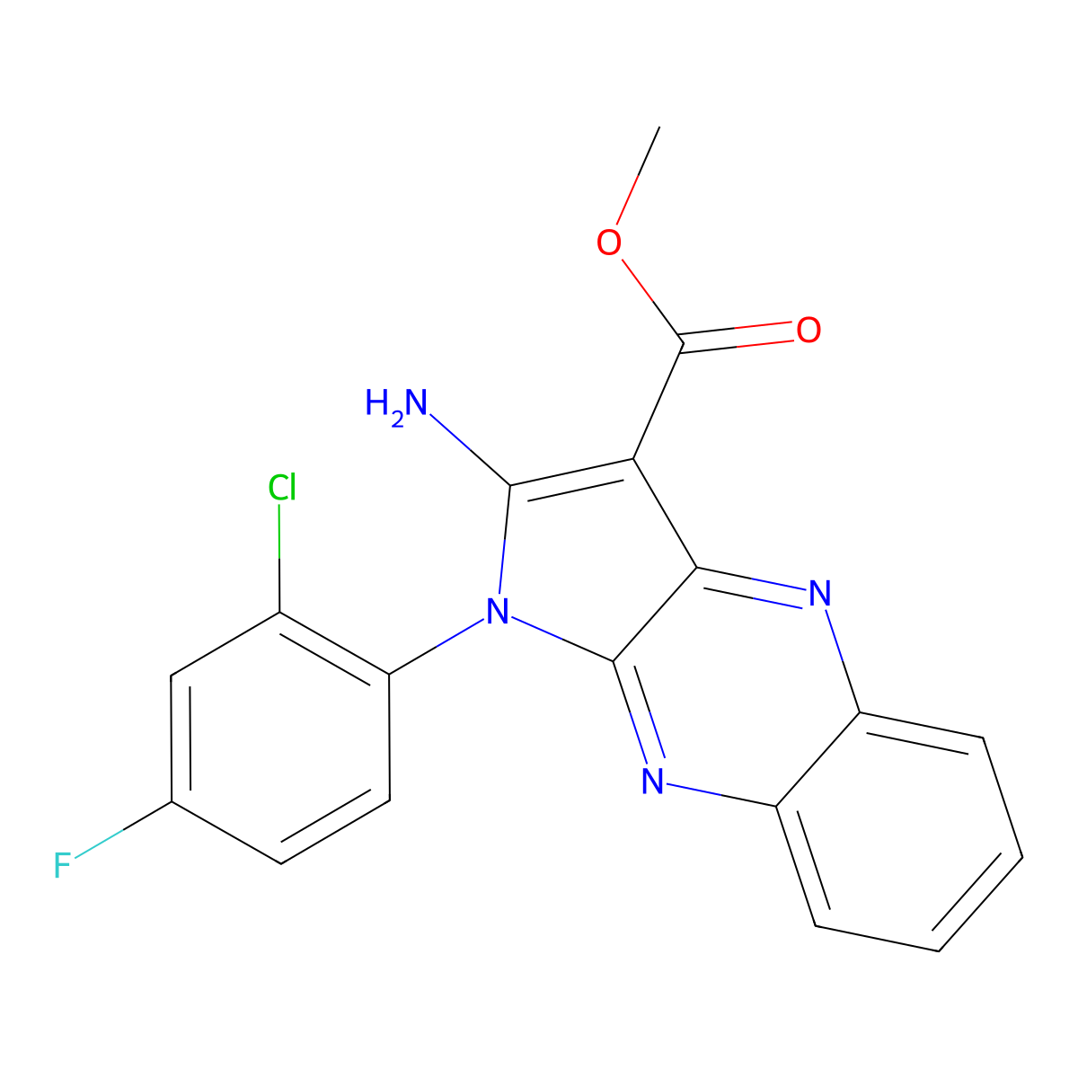 methyl 2-amino-1-(2-chloro-4-fluorophenyl)-1H-pyrrolo[2,3-b]quinoxaline-3-carboxylate molecular structure, CAS 518348-42-0