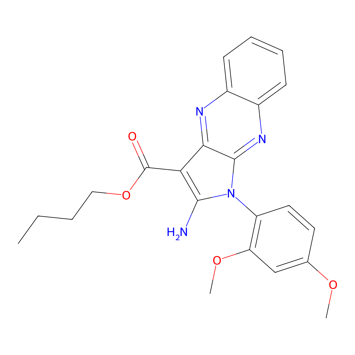 butyl 2-amino-1-(2,4-dimethoxyphenyl)-1H-pyrrolo[2,3-b]quinoxaline-3-carboxylate molecular structure, CAS 518348-52-2