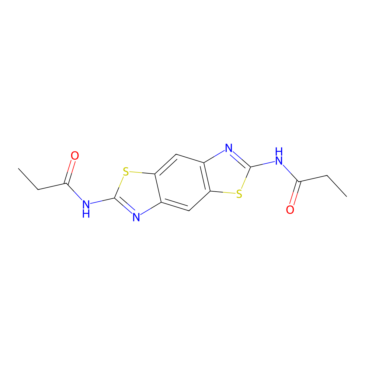 N-[6-(propanoylamino)-1,3-thiazolo[5,4-f]benzothiazol-2-yl]propanamide molecular structure, CAS 518349-16-1