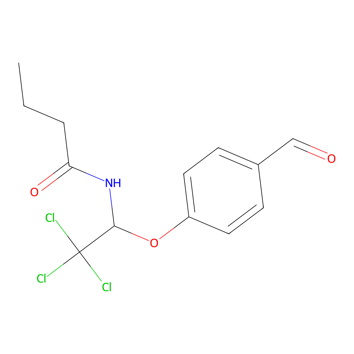 N-(2,2,2-Trichloro-1-(4-formylphenoxy)ethyl)butanamide molecular structure, CAS 518349-87-6