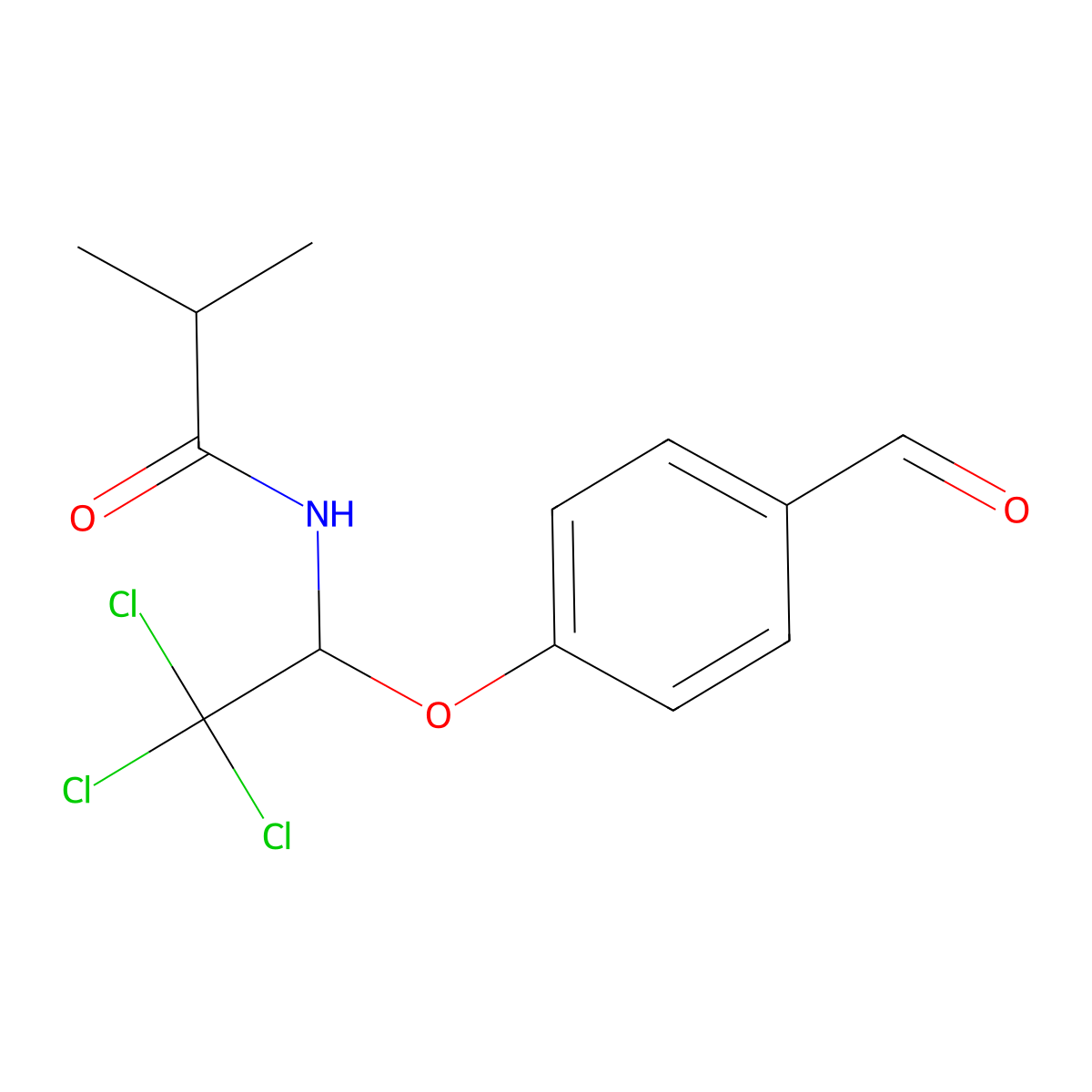 2-Methyl-N-(2,2,2-trichloro-1-(4-formylphenoxy)ethyl)propanamide molecular structure, CAS 518349-88-7