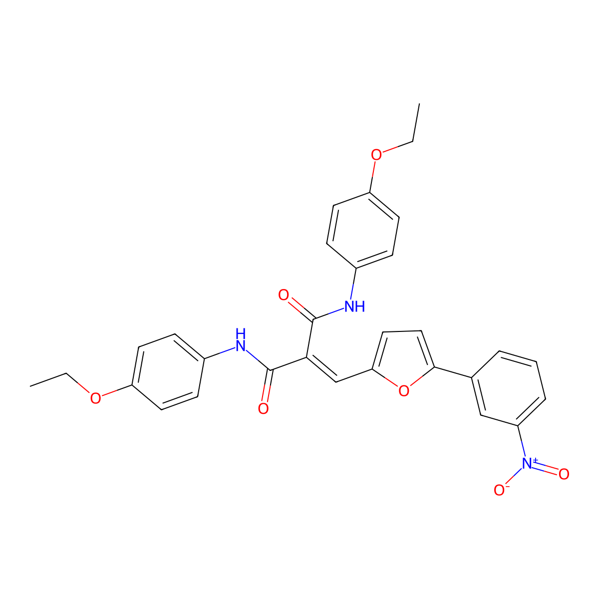N(1),N(3)-Bis(4-ethoxyphenyl)-2-((5-(3-nitrophenyl)-2-furyl)methylene)malonamide molecular structure, CAS 518350-09-9