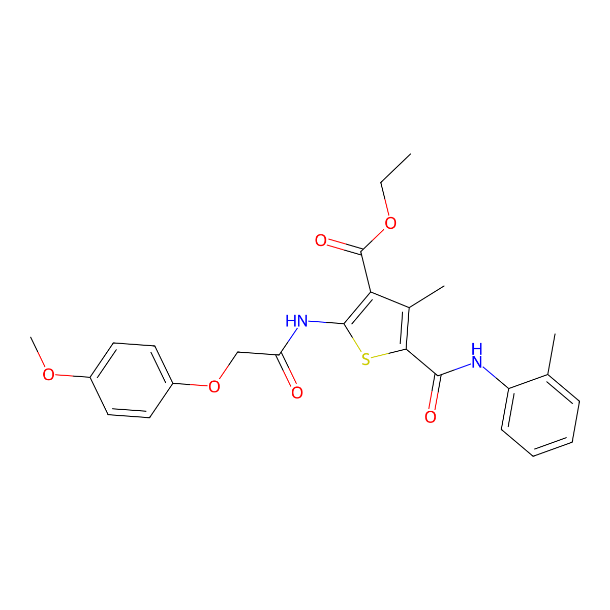 2-[[2-(4-Methoxyphenoxy)acetyl]amino]-4-methyl-5-[[(2-methylphenyl)amino]carbonyl]-3-thiophenecarboxylic acid ethyl ester molecular structure, CAS 518350-23-7