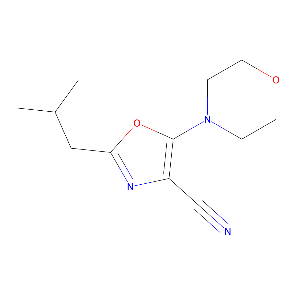 2-(2-Methylpropyl)-5-morpholin-4-yl-1,3-oxazole-4-carbonitrile molecular structure, CAS 518351-41-2