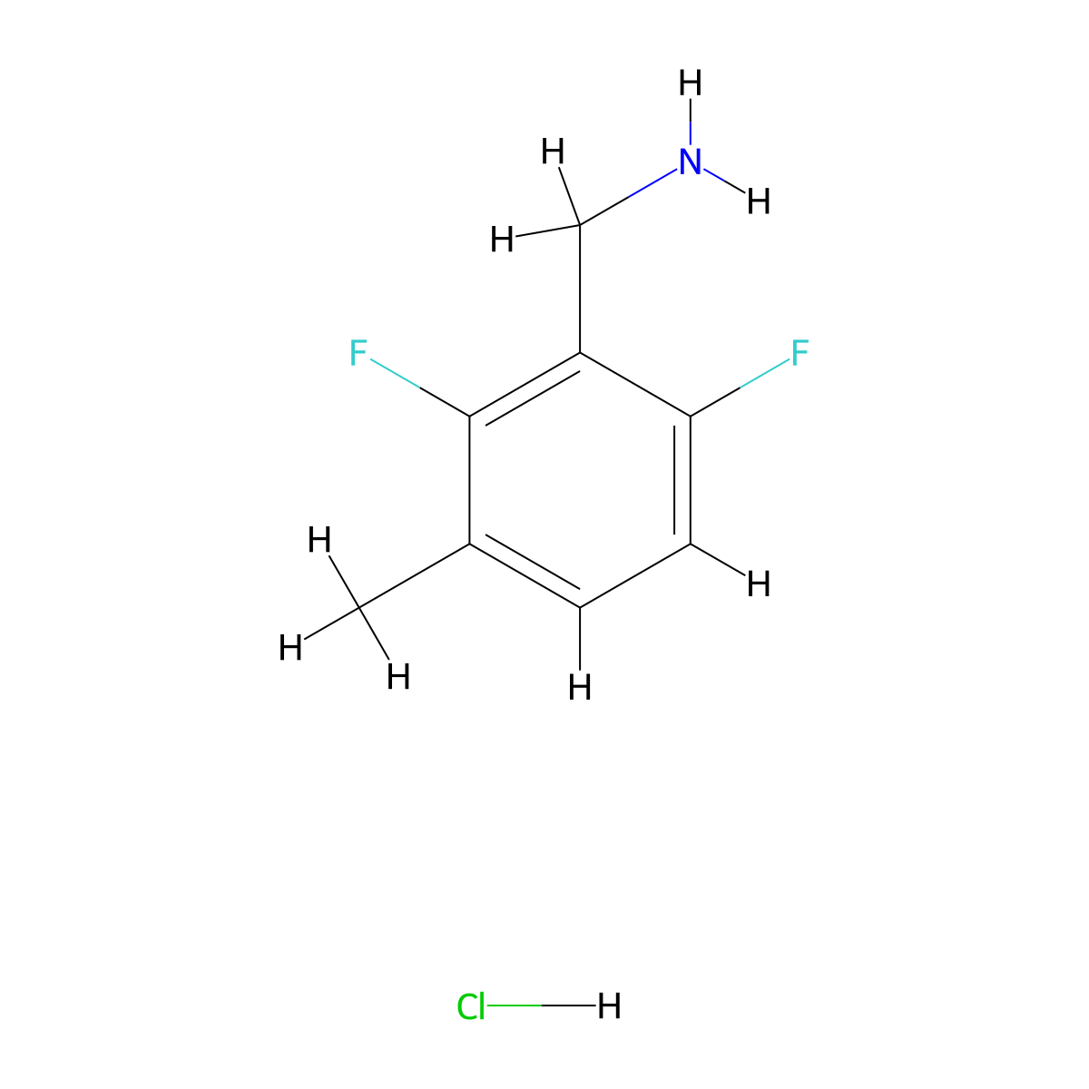 (2,6-Difluoro-3-methylphenyl)methanamine hydrochloride molecular structure, CAS 518357-41-0