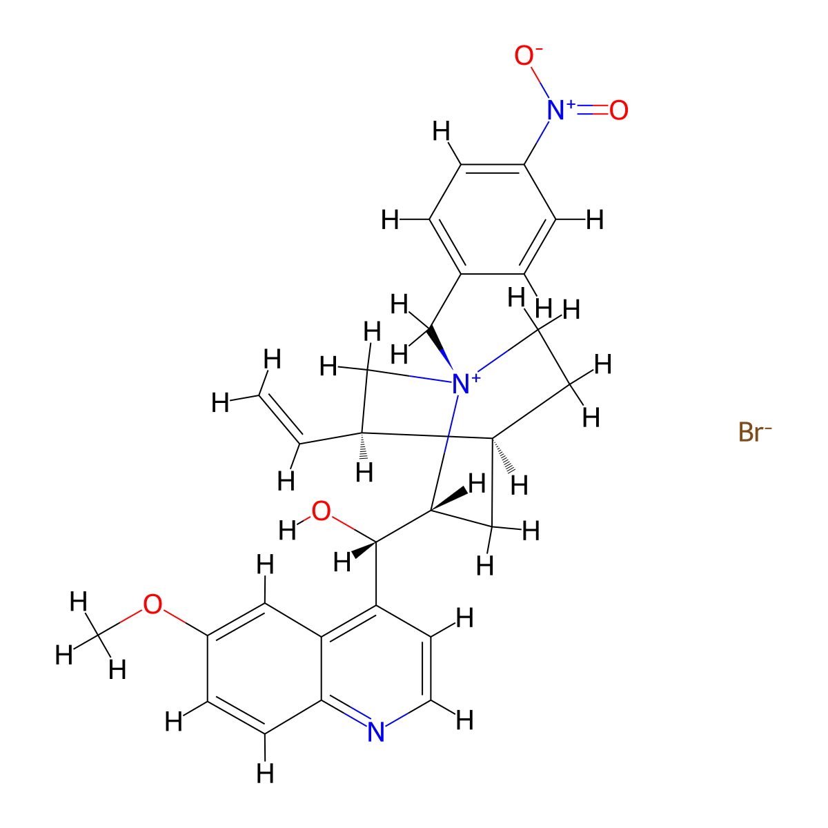 (S)-[(1S,2R,4S,5R)-5-ethenyl-1-[(4-nitrophenyl)methyl]-1-azoniabicyclo[2.2.2]octan-2-yl]-(6-methoxyquinolin-4-yl)methanol bromide molecular structure, CAS 518359-34-7