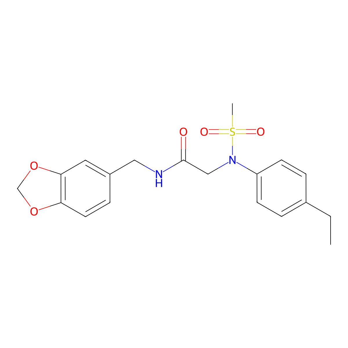 N-(1,3-benzodioxol-5-ylmethyl)-2-(4-ethyl-N-methylsulfonylanilino)acetamide molecular structure, CAS 5184-54-3