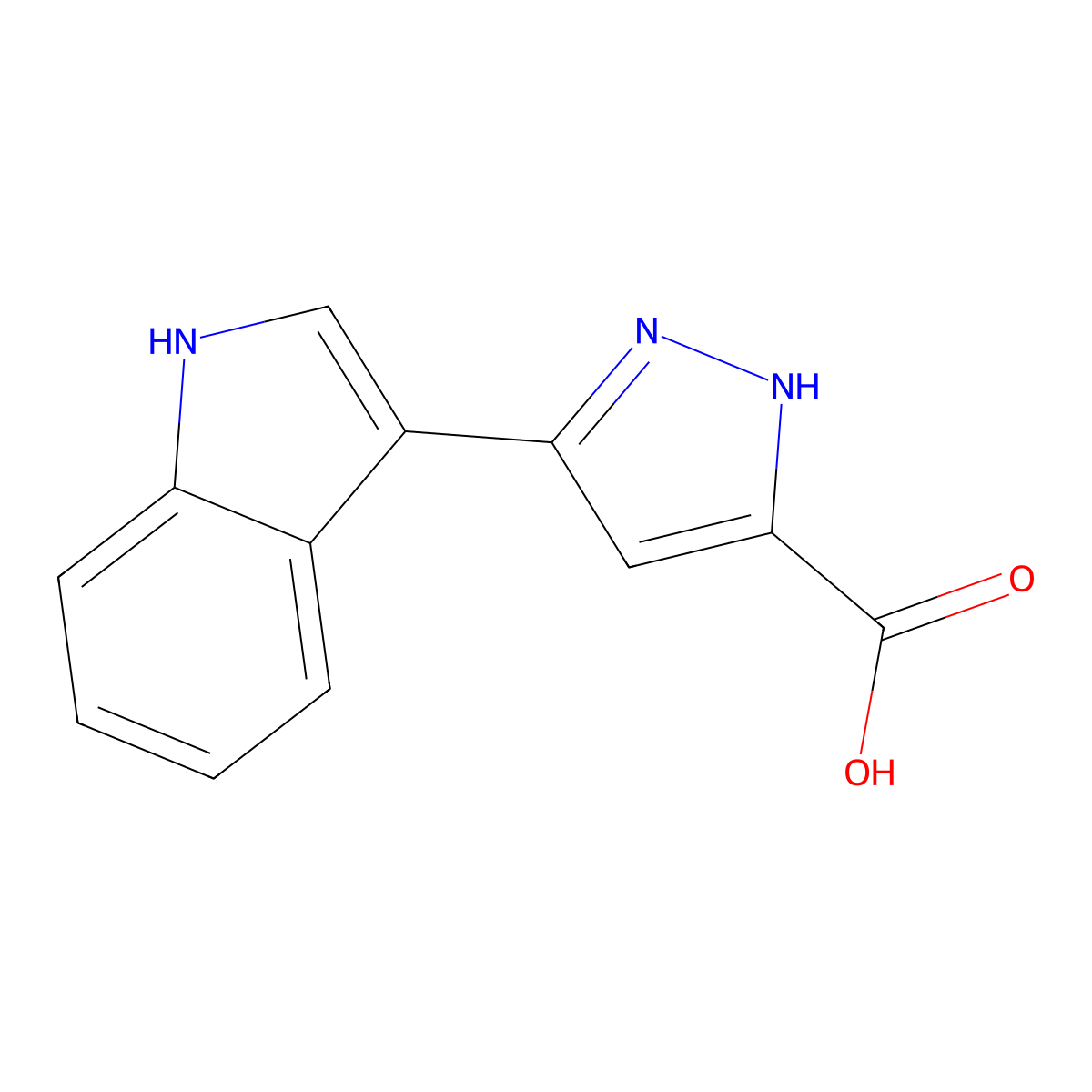 5-(1H-indol-3-yl)-1H-pyrazole-3-carboxylic acid molecular structure, CAS 51843-31-3