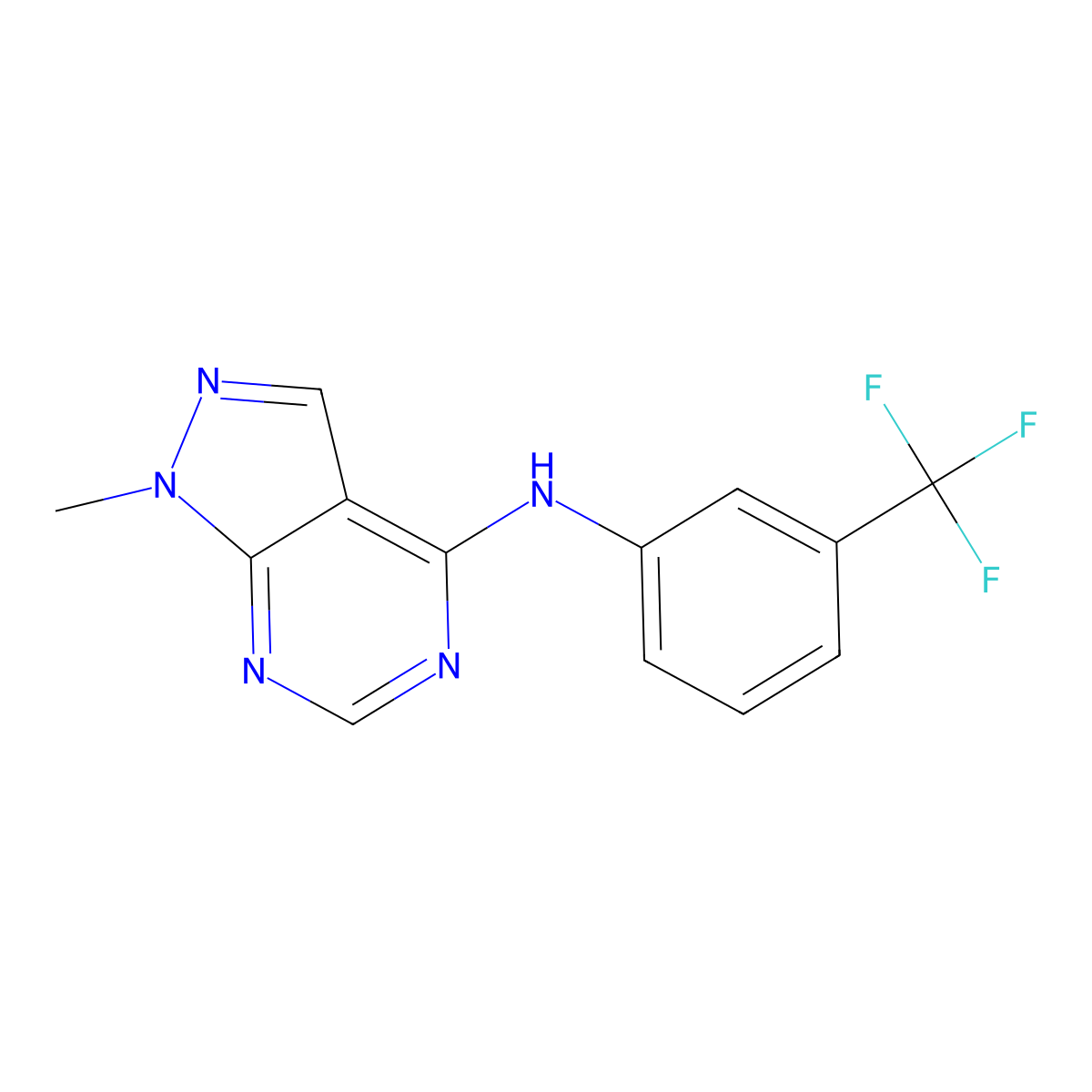 1-methyl-N-[3-(trifluoromethyl)phenyl]-1H-pyrazolo[3,4-d]pyrimidin-4-amine molecular structure, CAS 51848-58-9