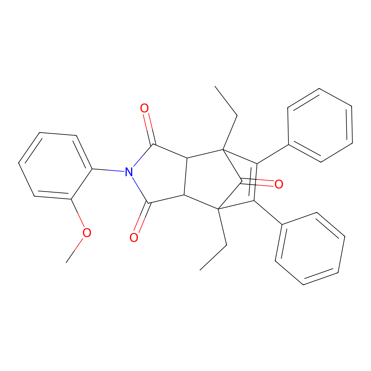 1,7-Diethyl-4-(2-methoxyphenyl)-8,9-diphenyl-4-azatricyclo[5.2.1.02,6]dec-8-ene-3,5,10-trione molecular structure, CAS 5185-07-9