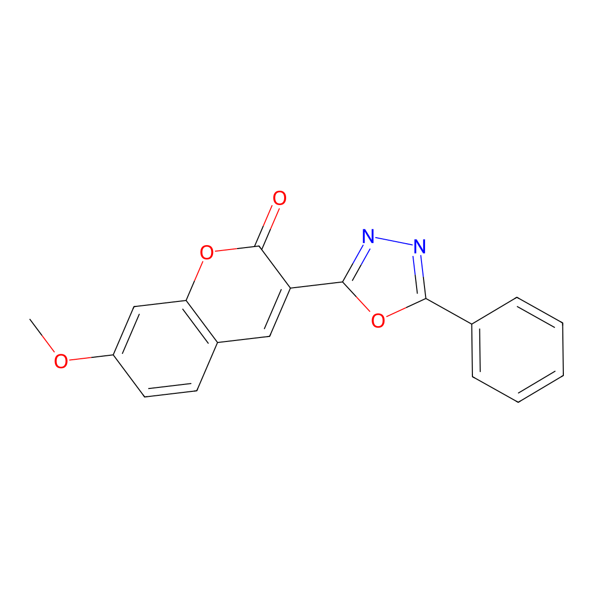 7-methoxy-3-(5-phenyl-1,3,4-oxadiazol-2-yl)-2H-chromen-2-one molecular structure, CAS 51867-57-3