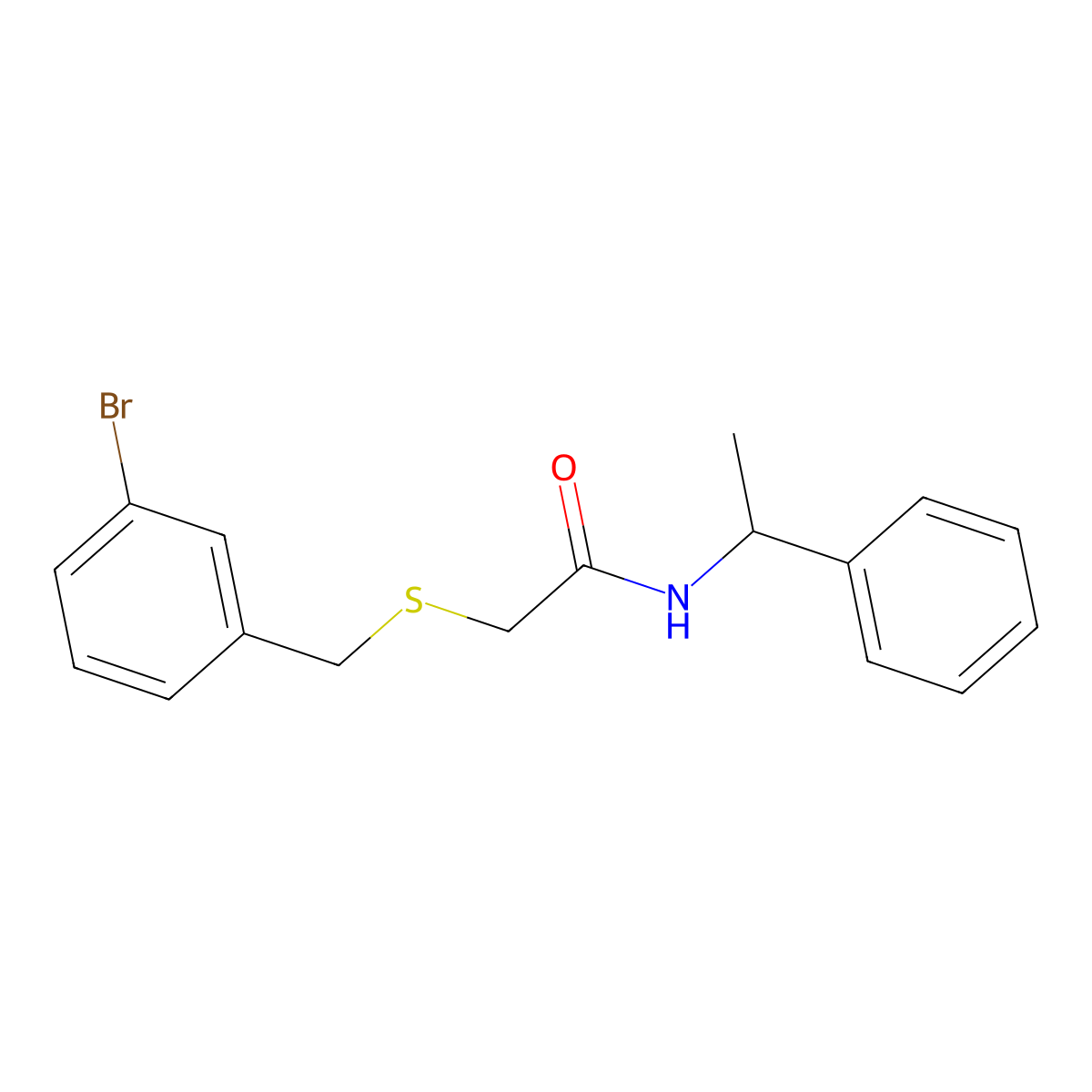 2-[(3-bromophenyl)methylsulfanyl]-N-(1-phenylethyl)acetamide molecular structure, CAS 5187-30-4