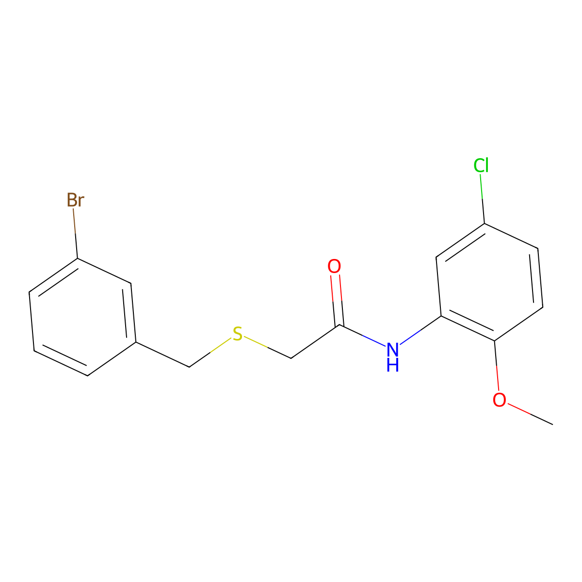 2-{[(3-Bromophenyl)methyl]sulfanyl}-N-(5-chloro-2-methoxyphenyl)acetamide molecular structure, CAS 5187-31-5