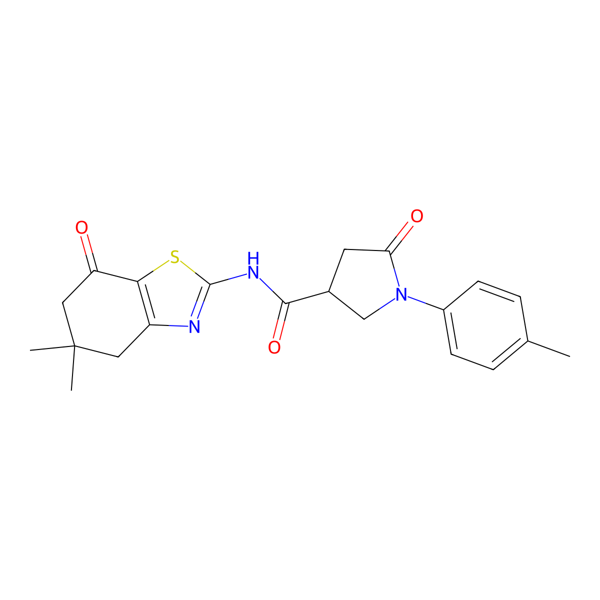 N-(5,5-dimethyl-7-oxo-4,5,6,7-tetrahydro-1,3-benzothiazol-2-yl)-1-(4-methylphenyl)-5-oxopyrrolidine-3-carboxamide molecular structure, CAS 5189-93-5