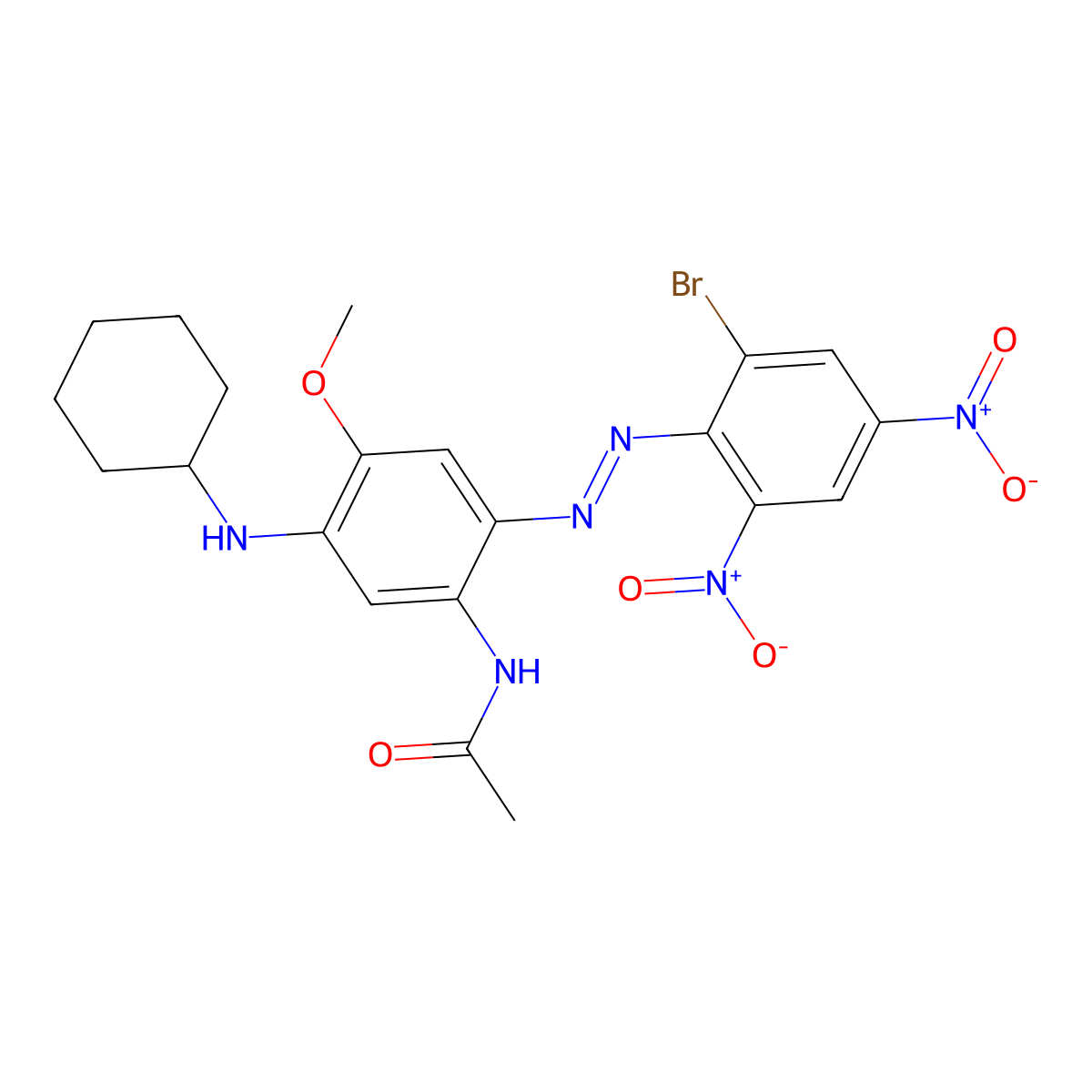 N-(2-(2-(2-Bromo-4,6-dinitrophenyl)diazenyl)-5-(cyclohexylamino)-4-methoxyphenyl)acetamide molecular structure, CAS 51897-36-0