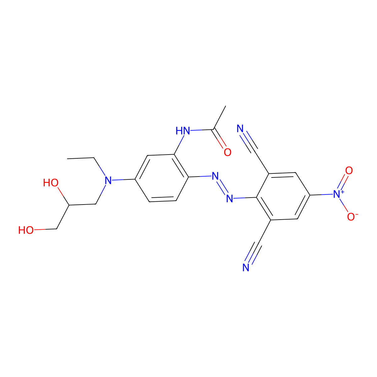 Acetamide, N-[2-[2-(2,6-dicyano-4-nitrophenyl)diazenyl]-5-[(2,3-dihydroxypropyl)ethylamino]phenyl]- molecular structure, CAS 51897-39-3