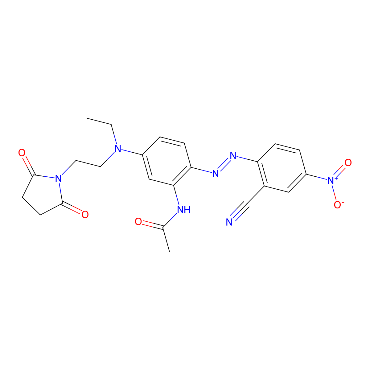 N-(2-(2-(2-Cyano-4-nitrophenyl)diazenyl)-5-((2-(2,5-dioxo-1-pyrrolidinyl)ethyl)ethylamino)phenyl)acetamide molecular structure, CAS 51897-40-6
