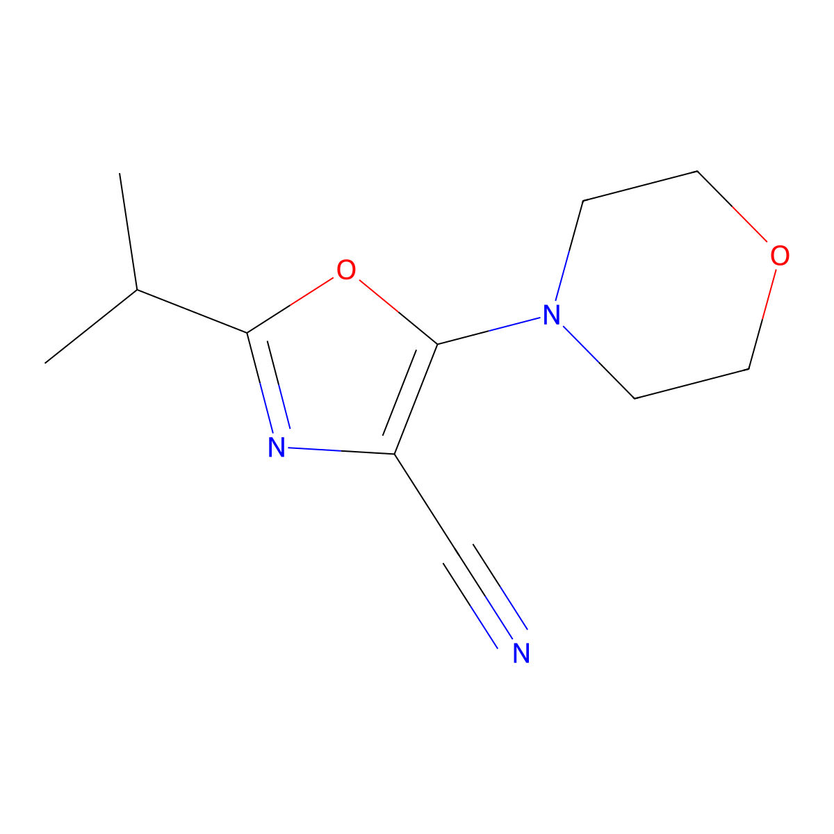 5-(Morpholin-4-yl)-2-(propan-2-yl)-1,3-oxazole-4-carbonitrile molecular structure, CAS 518982-47-3