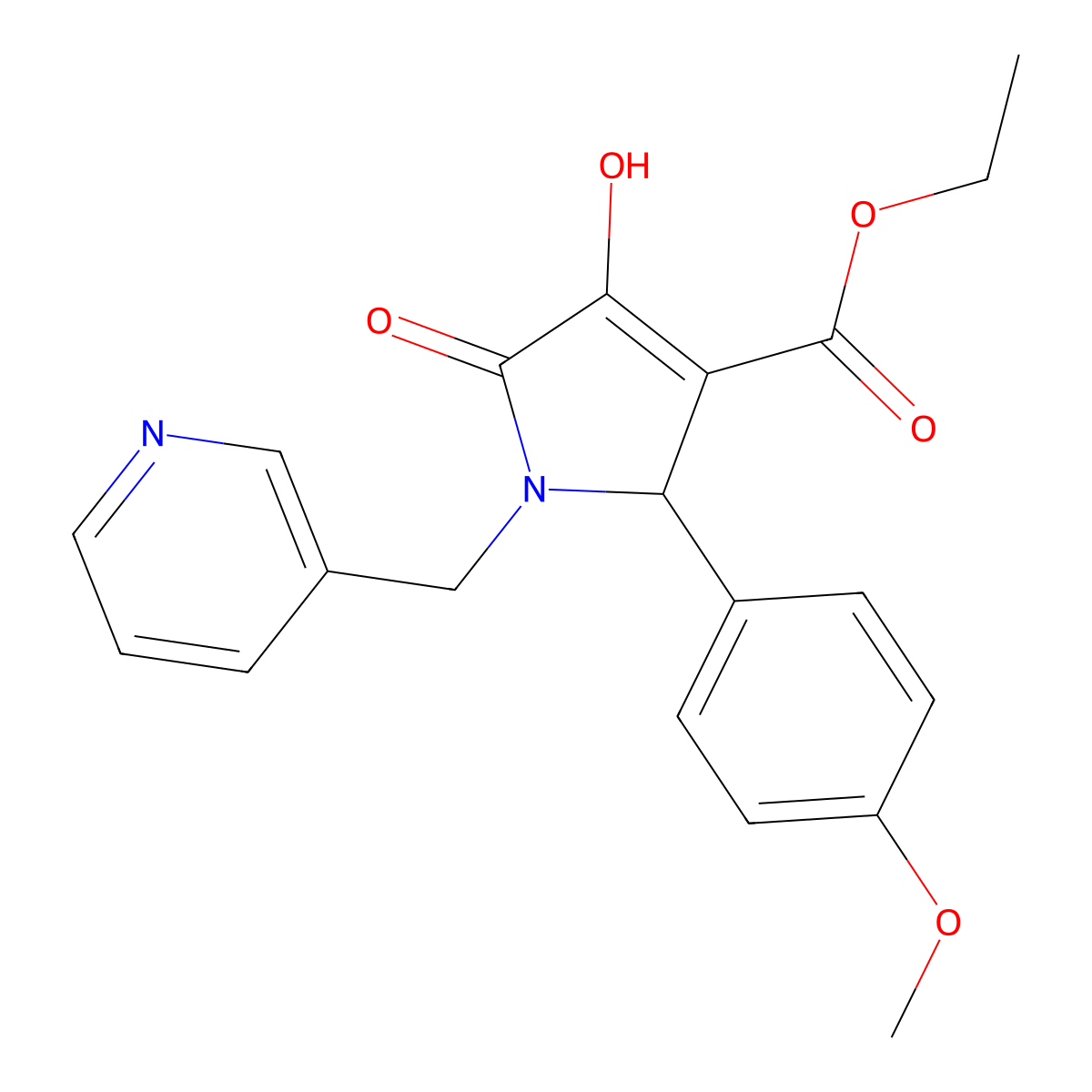 ethyl 4-hydroxy-2-(4-methoxyphenyl)-5-oxo-1-(pyridin-3-ylmethyl)-2,5-dihydro-1H-pyrrole-3-carboxylate molecular structure, CAS 518982-63-3
