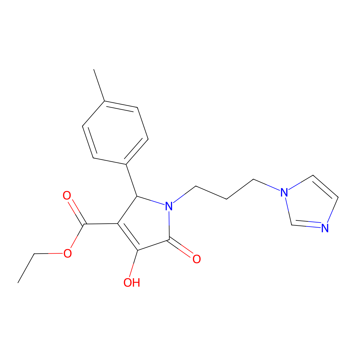 ethyl 4-hydroxy-1-[3-(1H-imidazol-1-yl)propyl]-2-(4-methylphenyl)-5-oxo-2,5-dihydro-1H-pyrrole-3-carboxylate molecular structure, CAS 518982-64-4