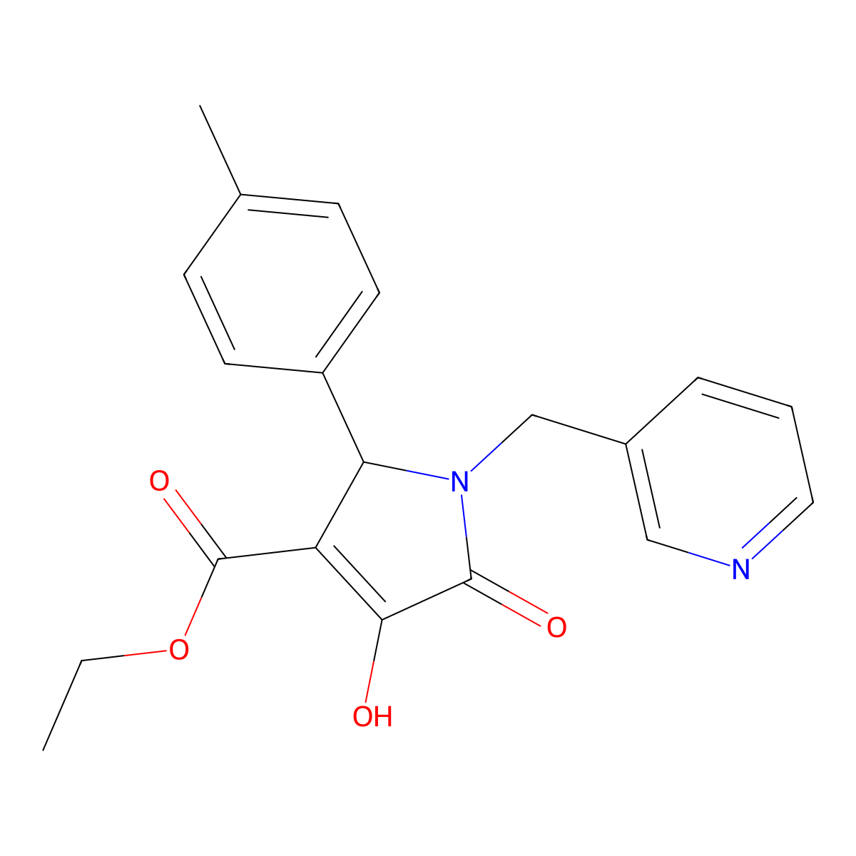 ethyl 4-hydroxy-2-(4-methylphenyl)-5-oxo-1-(pyridin-3-ylmethyl)-2,5-dihydro-1H-pyrrole-3-carboxylate molecular structure, CAS 518982-66-6